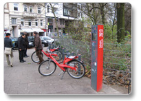 市内に整備されている貸自転車置き場。ここで貸出し・返却が可能