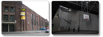 旧工場施設の外観（左）と内部（右）